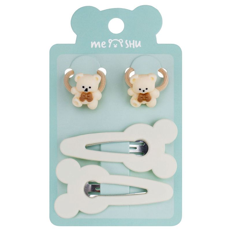 Набор аксессуаров для волос MESHU, резинки 2шт., диаметр 2см, заколки 2шт., 5/6см,ассорти, европодвес