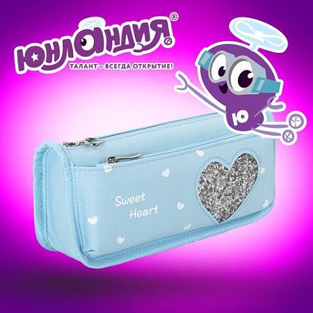Пенал-косметичка ЮНЛАНДИЯ, 2 отделения, полиэстер, "Heart", мятный, 21х6х9 см, 270257 