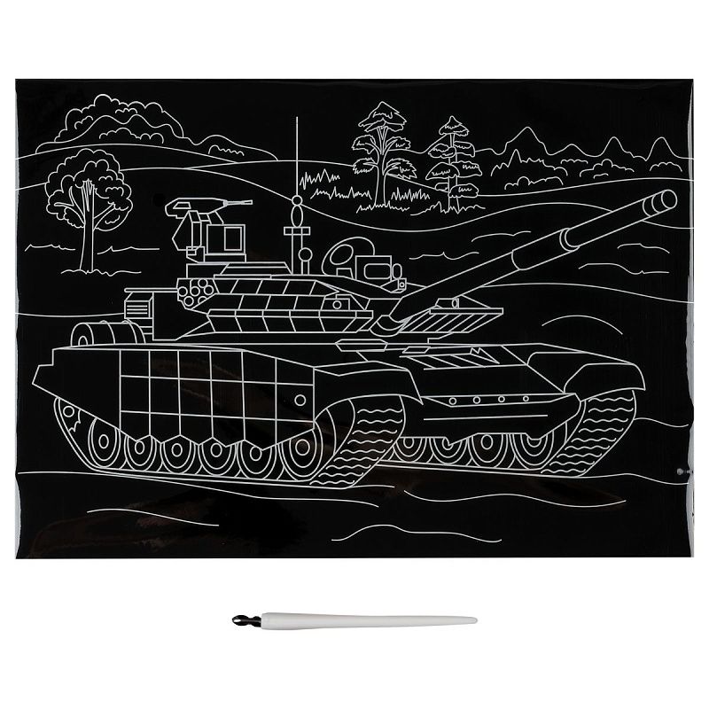 Гравюра с мультицветной основой ТРИ СОВЫ "Танк", А4