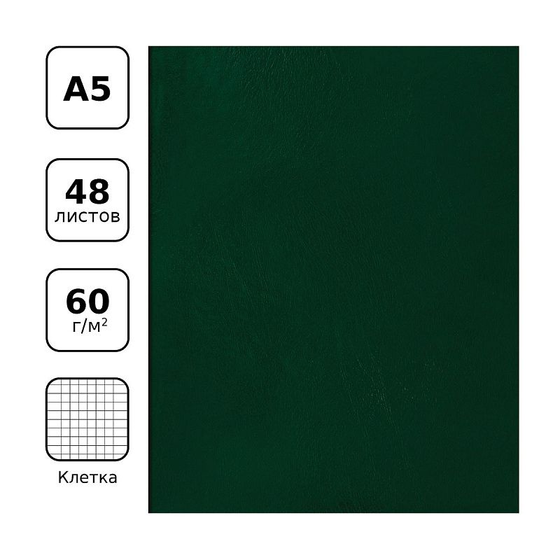 Тетрадь 48л., А5 клетка BG, бумвинил, зеленый