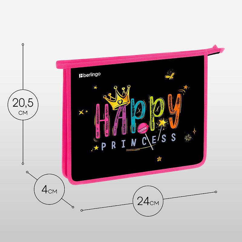 Папка для тетрадей 1 отделение, А5 Berlingo "Candy Princess", 240*205*40 мм, пластик, на молнии 