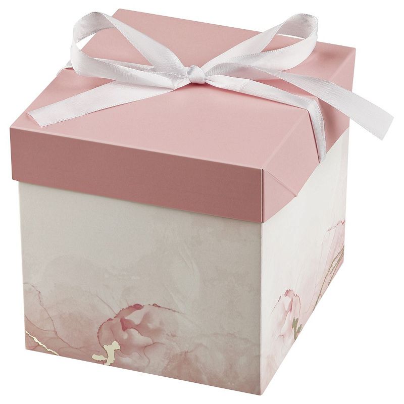 Коробка складная подарочная MESHU "Pink marble", (15*15*15см), с лентой, отд фольгой