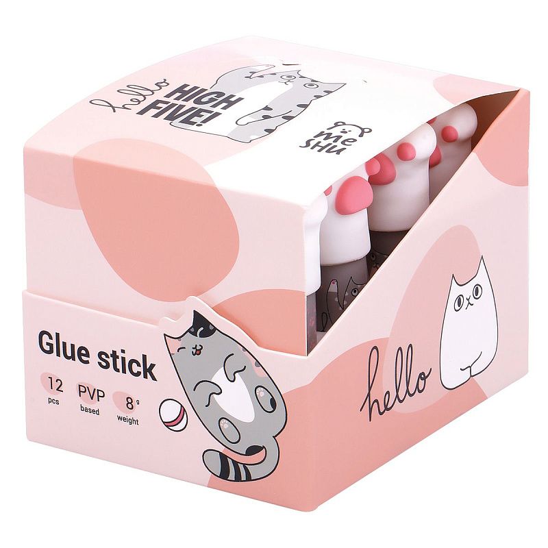 Клей-карандаш MeShu с топпером "Paw" ассорти, 8г., дисплей бокс, ПВП