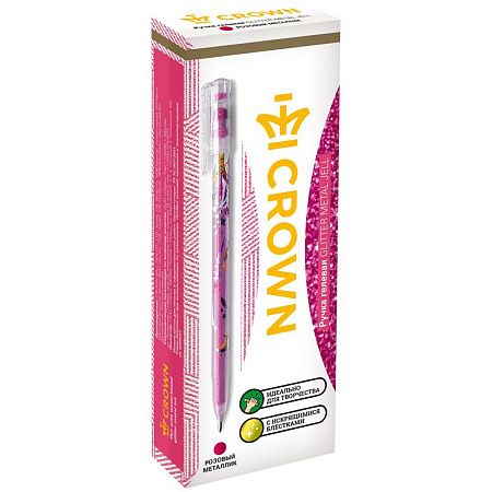 Ручка гелевая Crown "Glitter Metal Jell" розовая с блестками, 1,0мм 