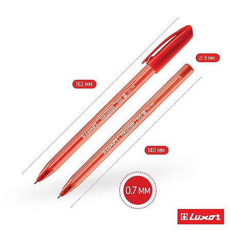 Ручка шариковая Luxor "InkGlide 100 Icy" красная, 0,7мм, трехгран. 