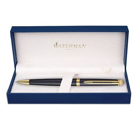 Ручка подарочная шариковая WATERMAN "Hemisphere Matt Black GT", черный матовый лак, позолоченные детали, синяя, S0920770 