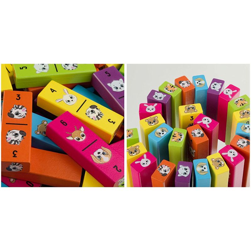 Игра настольная ТРИ СОВЫ "Цветная башня" 2в1 с домино, 54 бруска, кубик, уголок для сборки, картонная коробка 