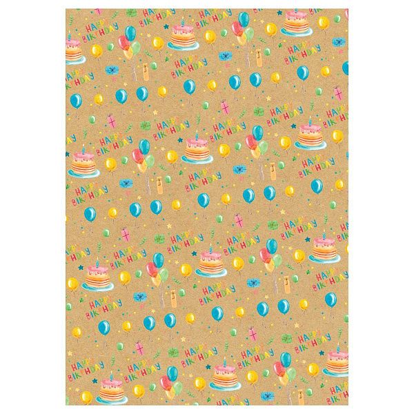 Упаковочная бумага крафт 70*100см, MESHU "Happy birthday", 70 г/м2
