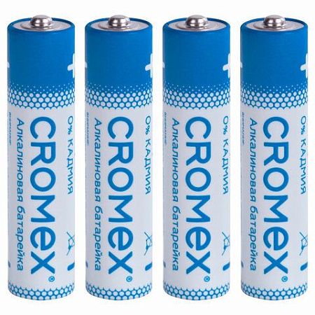 Батарейки алкалиновые "мизинчиковые" КОМПЛЕКТ 4 шт., CROMEX Alkaline, ААA (LR03,24А), блистер, 457131