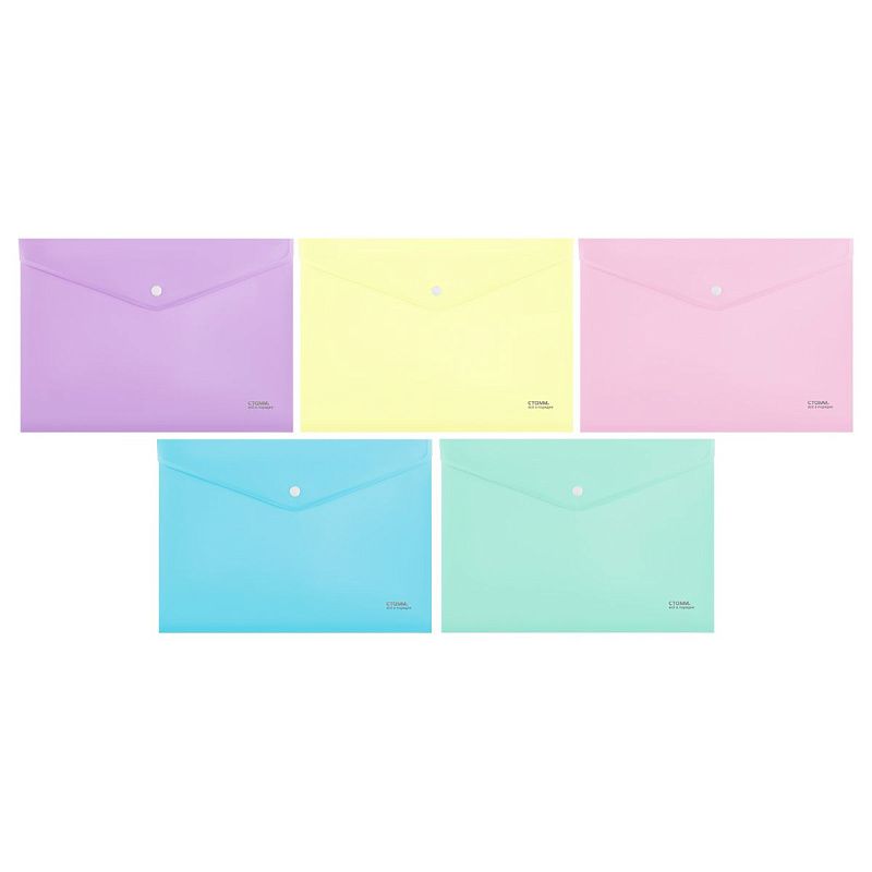 Папка-конверт на кнопке СТАММ А4, 180мкм, пластик, непрозрачный, пастельное ассорти