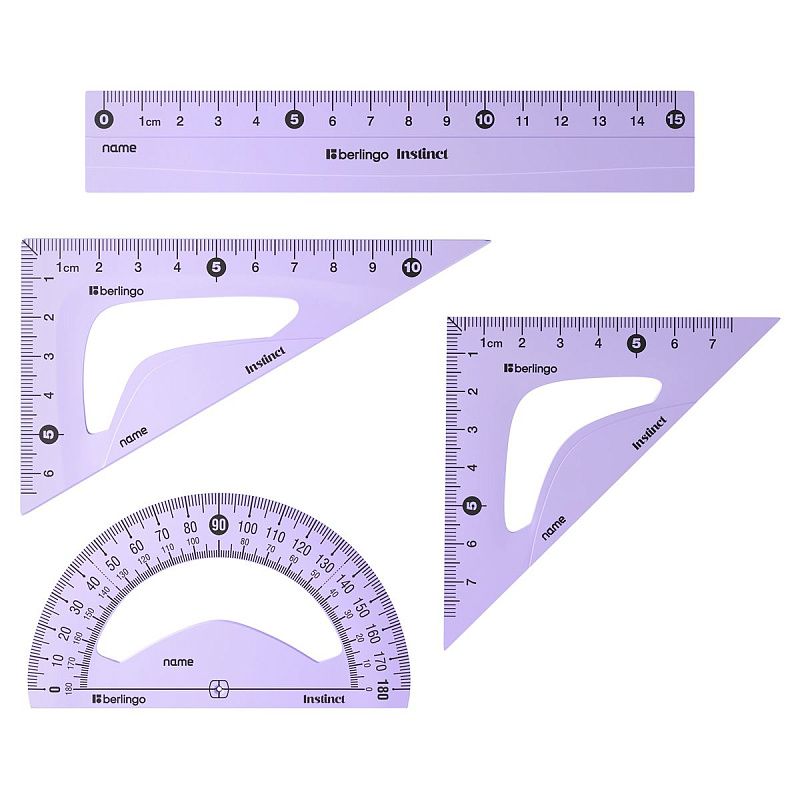 Набор чертежный малый Berlingo "Instinct" (треуг. 2шт., линейка 15см, транспортир), ассорти 