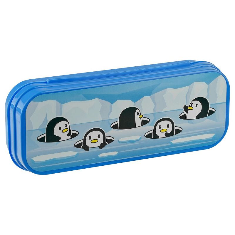 Пенал-футляр, 215*90*43 СТАММ "Пингвины", светло-синий 