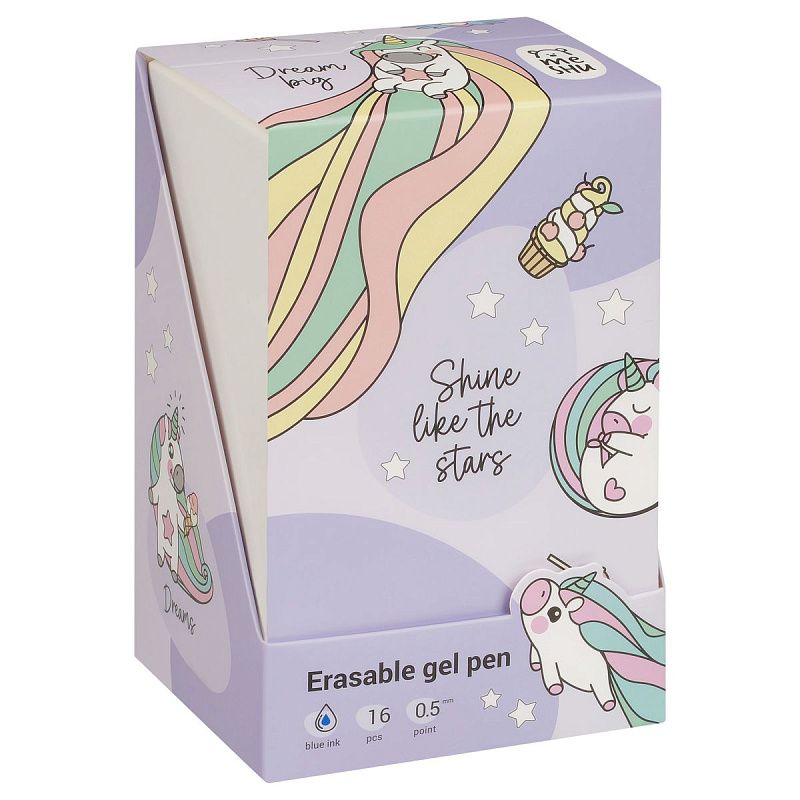Ручка гелевая стираемая MESHU "Lovely unicorn" синяя, 0,5мм, корпус ассорти, с топпером 