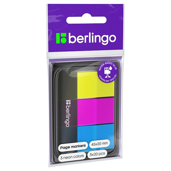 Флажки-закладки Berlingo, 45*20мм, 20л*3 неоновых цвета, в диспенсере