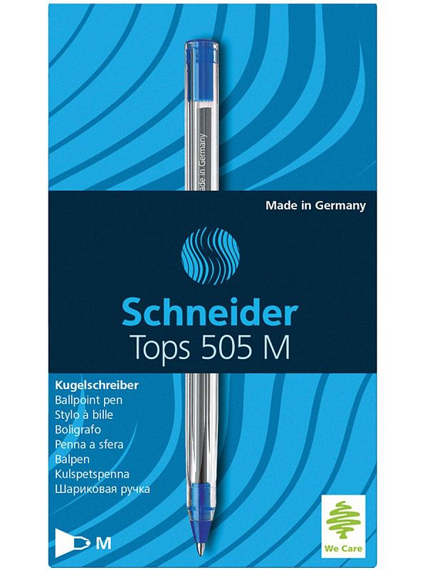 Ручка шариковая Schneider "Tops 505 M" синяя, 1,0мм, прозрачный корпус 