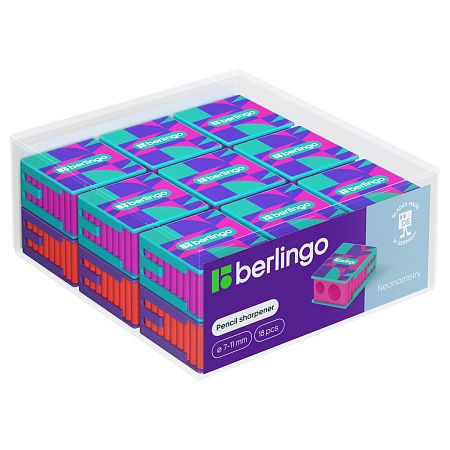 Точилка пластиковая Berlingo "Neonometry", с контейнером, 2 отверстия, ассорти 