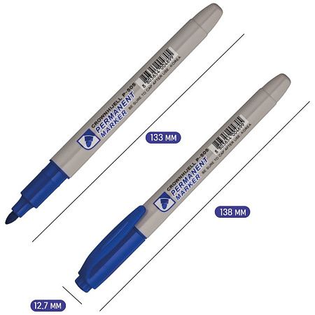 Маркер перманентный Crown "Multi Marker Slim" синий, пулевидный, 2мм 