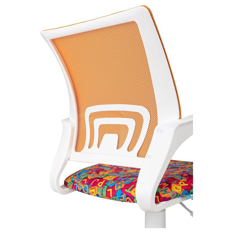 Кресло детское Helmi HL-K95 R (W695) "Airy", спинка сетка оранжевая/сиденье ткань с рисунком алфавит, пиастра, пластик белый