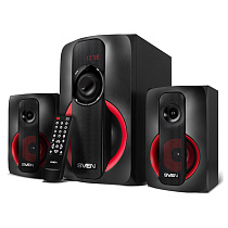 Колонки Sven MS-304, 2*10W+Subwoofer 20W, деревянный корпус, Bluetooth, FM, LED-дисплей, пульт, USB, SD, черный