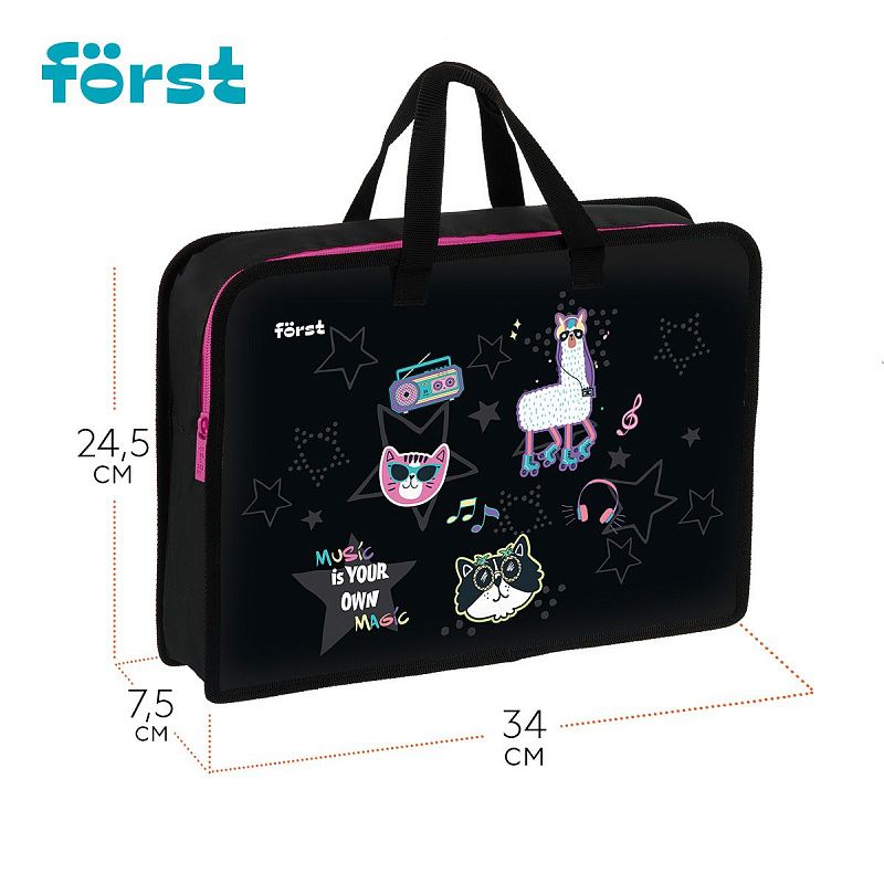 Папка с ручками 1 отделение, А4 Först "Disco Lama", 340*245*75мм, пластик, на молнии 