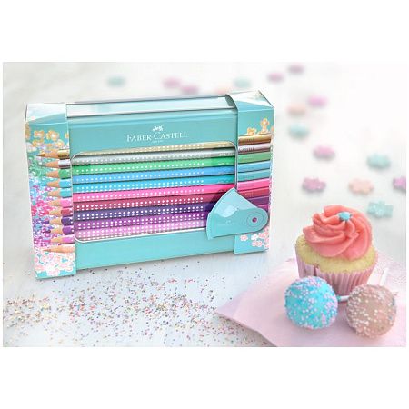 Карандаши цветные Faber-Castel "Sparkle", 20цв.+точилка, трехгран., метал. короб