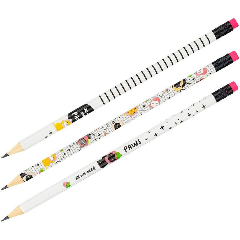 Карандаш ч/г MESHU "Cat paws", HB, заточен., с печатью, с ластиком, ассорти, туба