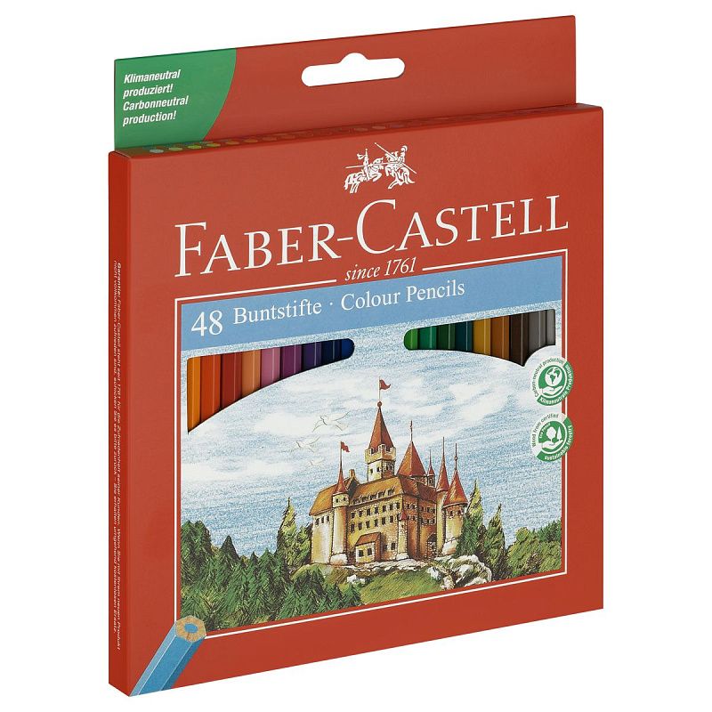 Карандаши цветные Faber-Castell "Замок", 48цв., шестигр.,заточ.+точилка, картон, европодвес