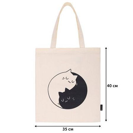Сумка-шоппер BRAUBERG PREMIUM, канвас, 40х35 см, на кнопке, карман, бежевый, "Yin-yang", 271901 