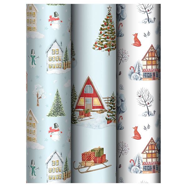 Упаковочная бумага глянц. 70*100см, MESHU "Winter scenery", 80г/м2, ассорти 3 дизайна