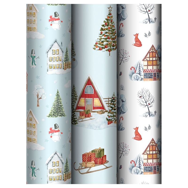Упаковочная бумага глянц. 70*100см, MESHU "Winter scenery", 80г/м2, ассорти 3 дизайна