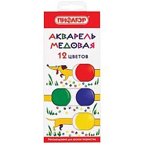 Краски акварельные медовые 12 цветов ПИФАГОР "ВЕСЕЛАЯ ТАКСА", картонная коробка, 192007 Краски акварельные медовые 12 цветов ПИФАГОР "ВЕСЕЛАЯ ТАКСА", картонная коробка, 192007