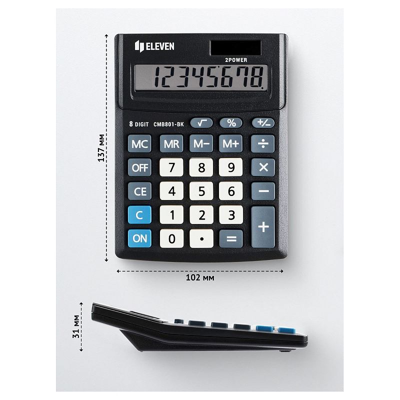 Калькулятор настольный Eleven Business Line CMB801-BK, 8 разрядов, двойное питание, 102*137*31мм, черный