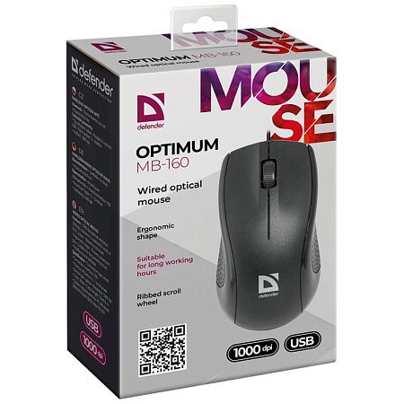 Мышь Defender Optimum MB-160, USB, черный, 3btn+Roll