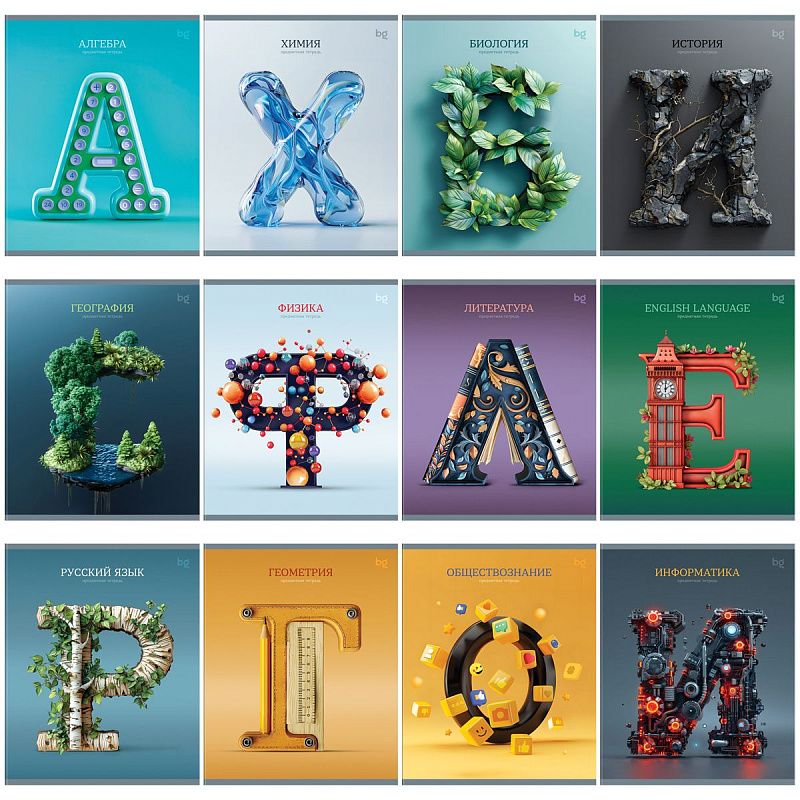 Комплект (12 шт.) предметных тетрадей 48л. BG "Заглавные-главные", эконом
