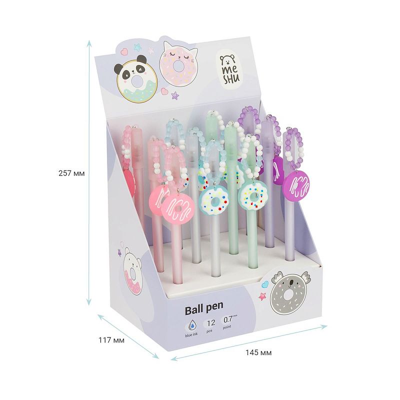 Ручка шариковая MESHU "Donut", синяя, 0,7мм, корпус ассорти, с топпером 