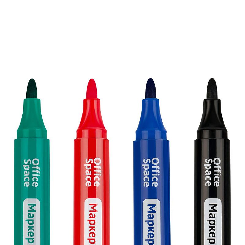 Набор маркеров для белых досок OfficeSpace "Bullet" 04цв., пулевидный, 2,5мм, чехол с европодвесом 