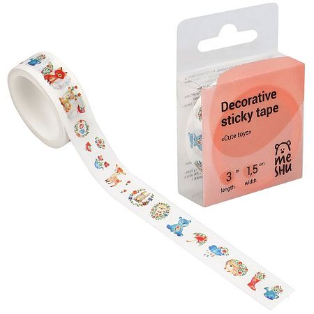 Клейкая лента декоративная MESHU "Cute toys", 1,5см*3м