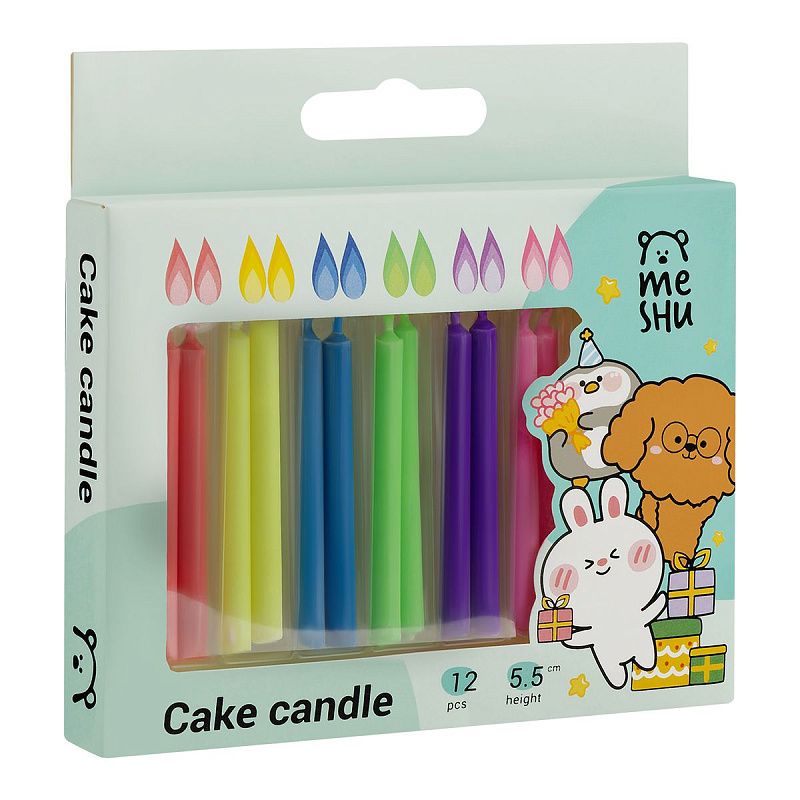 Свечи для торта с цветным пламенем MESHU "Bright flame", ассорти, 5,5см, 12шт
