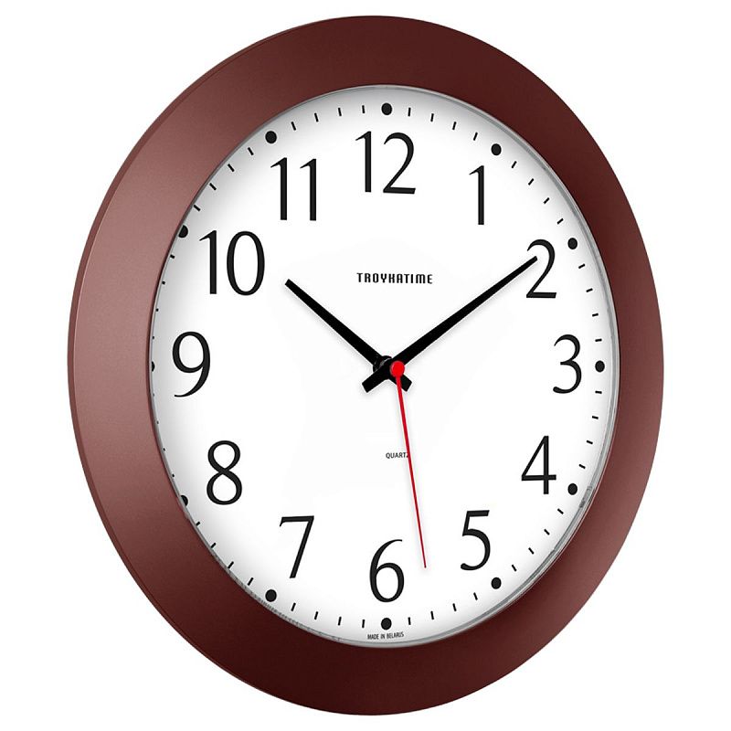 Часы настенные ход плавный, Troyka 51534510, круглые, 30*30*5, коричневая рамка