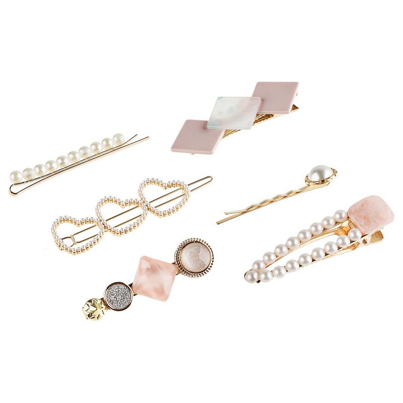 Заколки для волос MESHU, цвет розовый жемчуг, 6шт., европодвес