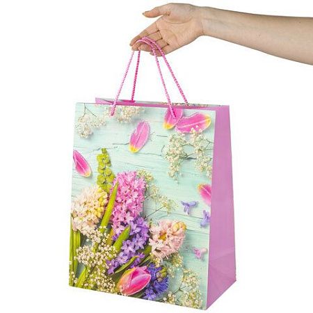 Пакет подарочный 26,5x12,7x33 см ЗОЛОТАЯ СКАЗКА "Spring Flowers", глиттер, розовый с голубым, 608247