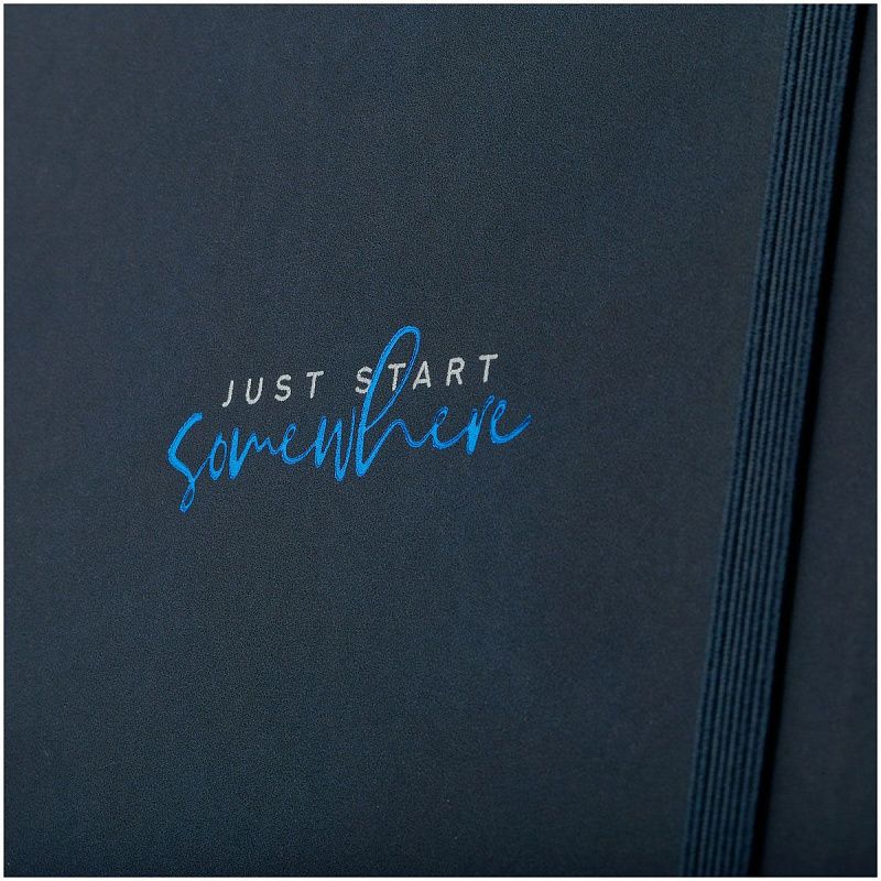Записная книжка А5 96л., кожзам, на гребне, Greenwich Line "Just start. Blue", твердая обложка, тиснение фольгой, с петлей для ручки