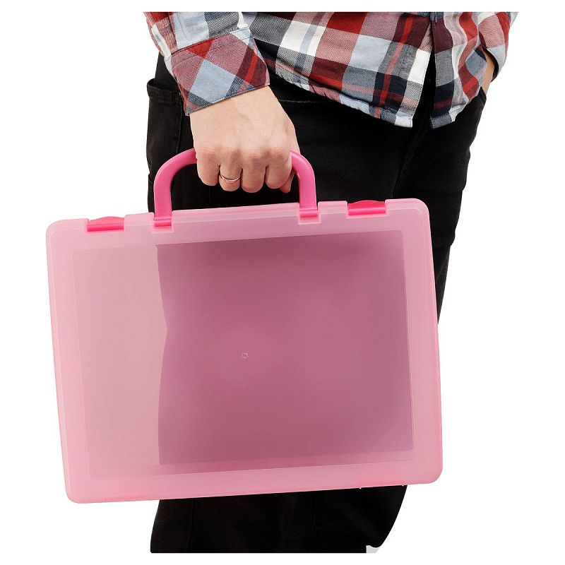 Портфель-кейс 1 отделение СТАММ, А4, 275*375*57мм, на защелках, тонированный розовый 