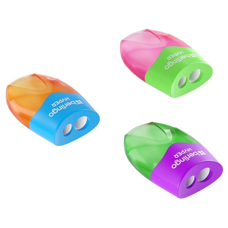 Точилка пластиковая Berlingo "Hyper" 2 отверстия, контейнер, ассорти 