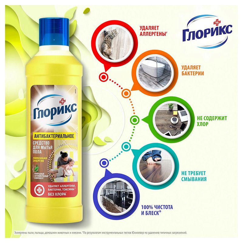 Средство для мытья полов Glorix "Лимонная энергия", 1л 