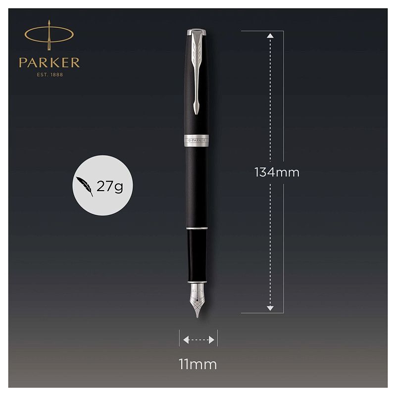 Ручка перьевая Parker "Sonnet Matte Black CT" 0,8мм, подарочная упаковка 