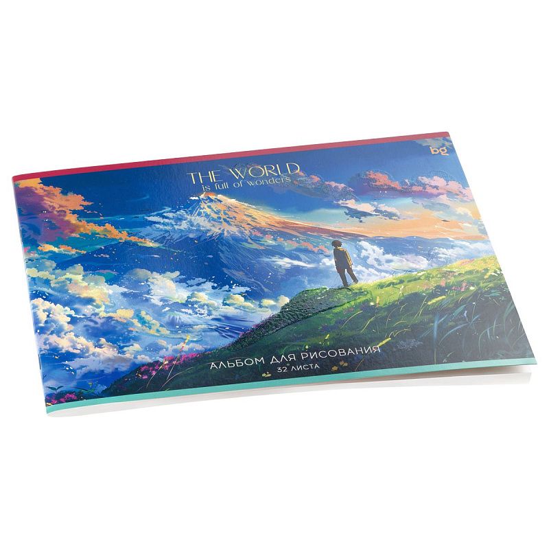 Альбом для рисования 32л., А4, на скрепке BG "Чудесный мир", блестки