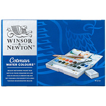 Акварель Winsor&Newton "Cotman" для эскизов Делюкс, 16цв., малая кювета, кисть, клячка, карандаш, пласт. коробка