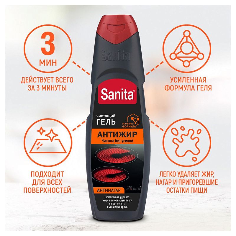Средство чистящее Sanita "Антижир", гель, 500мл 