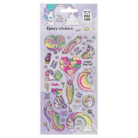 Наклейки гелевые MESHU "Rainbow unicorn", 10*23 см, пакет европодвес